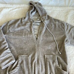 Cozy champagne colored fleece onesie with removable footies